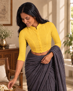 Sunshine Yellow 3/4 Sleeve Front Open Classic Blouse - 2.png