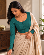Teal Green Low Neck Full Sleeve blouse view 2