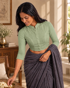 Sage Green 3/4 Sleeve Front Open Classic Blouse - 2.png