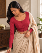Ruby Red Low Neck Full Sleeve blouse view 2