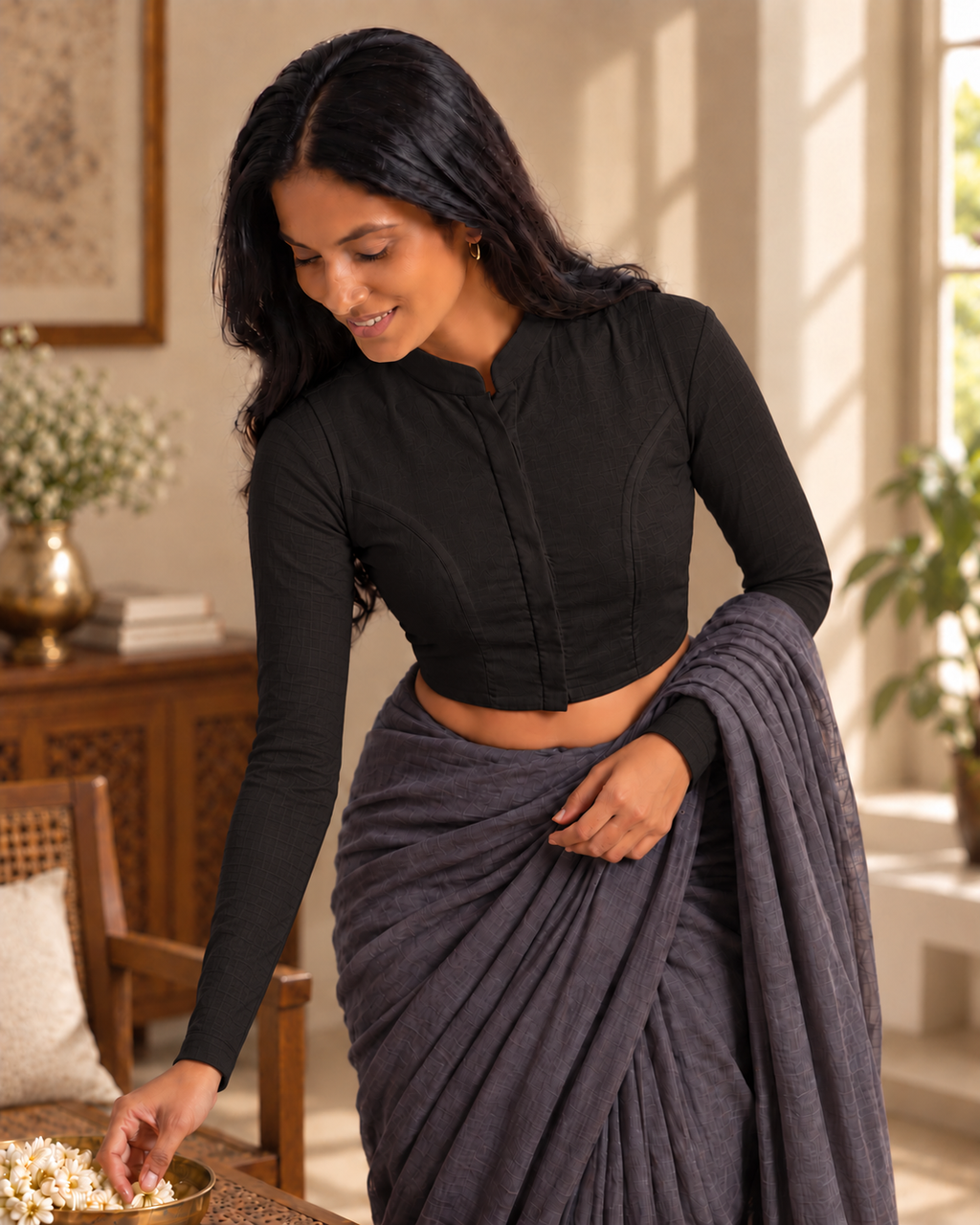 Classic Black Full Sleeve Front Open Classic Blouse - 2.png