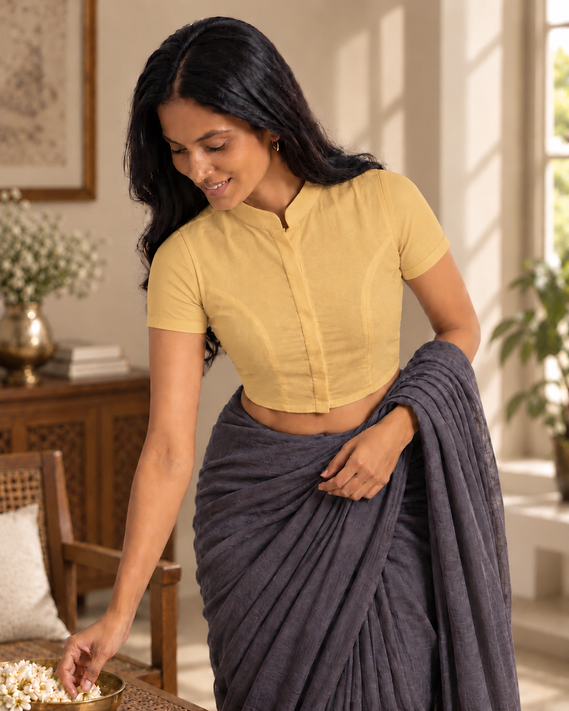 Marigold Glow Short Sleeve Front Open Classic Blouse - 2.png