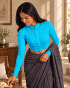 Aqua Bloom Full Sleeve Front Open Classic Blouse - 2.png