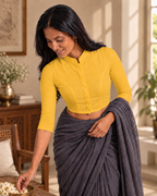 Golden Yellow High Neck 3/4 Sleeve blouse view 2