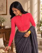 Ruby Red High Neck Full Sleeve blouse view 2