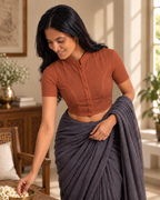 Terracotta Short Sleeve Front Open Classic Blouse - 2.png