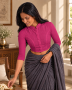 Berry Magenta 3/4 Sleeve Front Open Classic Blouse - 2.png