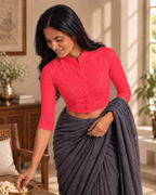 Ruby Red High Neck 3/4 Sleeve blouse view 2