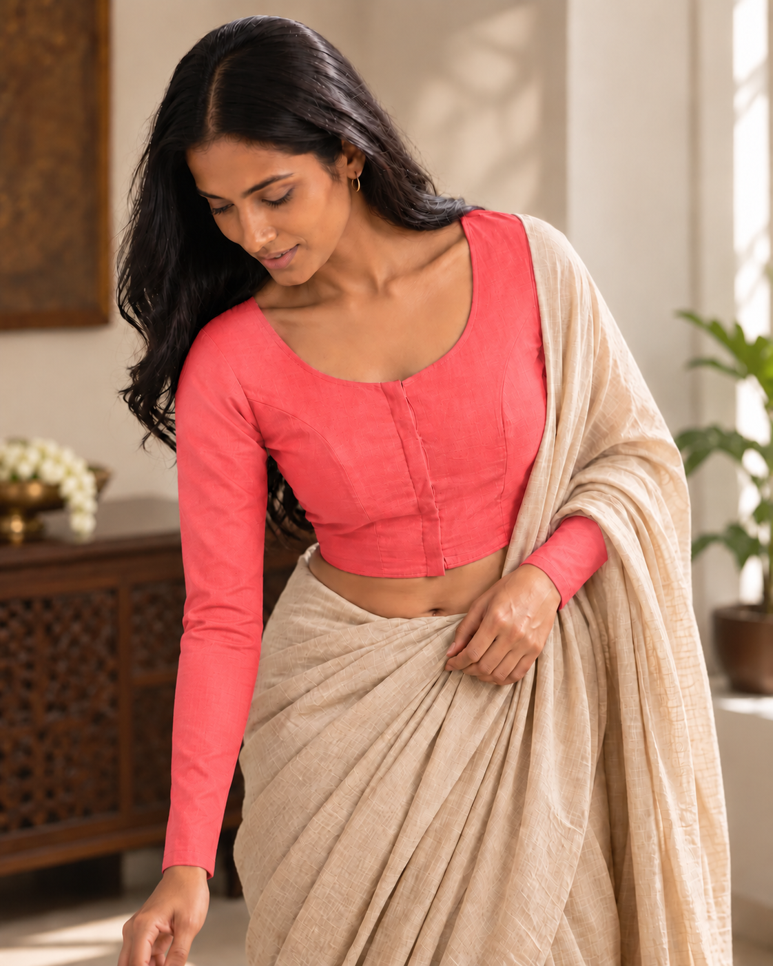 Coral Pink Full Sleeve blouse, view 2