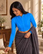 Royal Blue Full Sleeve Front Open Classic Blouse - 2.png