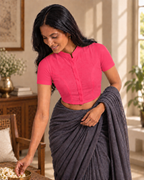 Hot Pink High Neck Short Sleeve blouse view 2