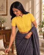 Sunshine Yellow Short Sleeve Front Open Classic Blouse - 2.png