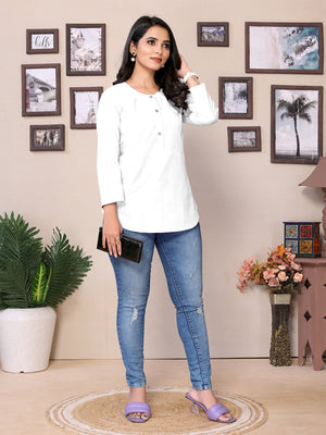 White Yoke design Short Kurti – 100% Pure Cotton