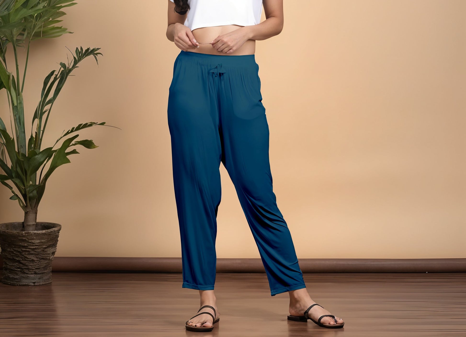 Teal Regular Pants - 100% Natural Viscose