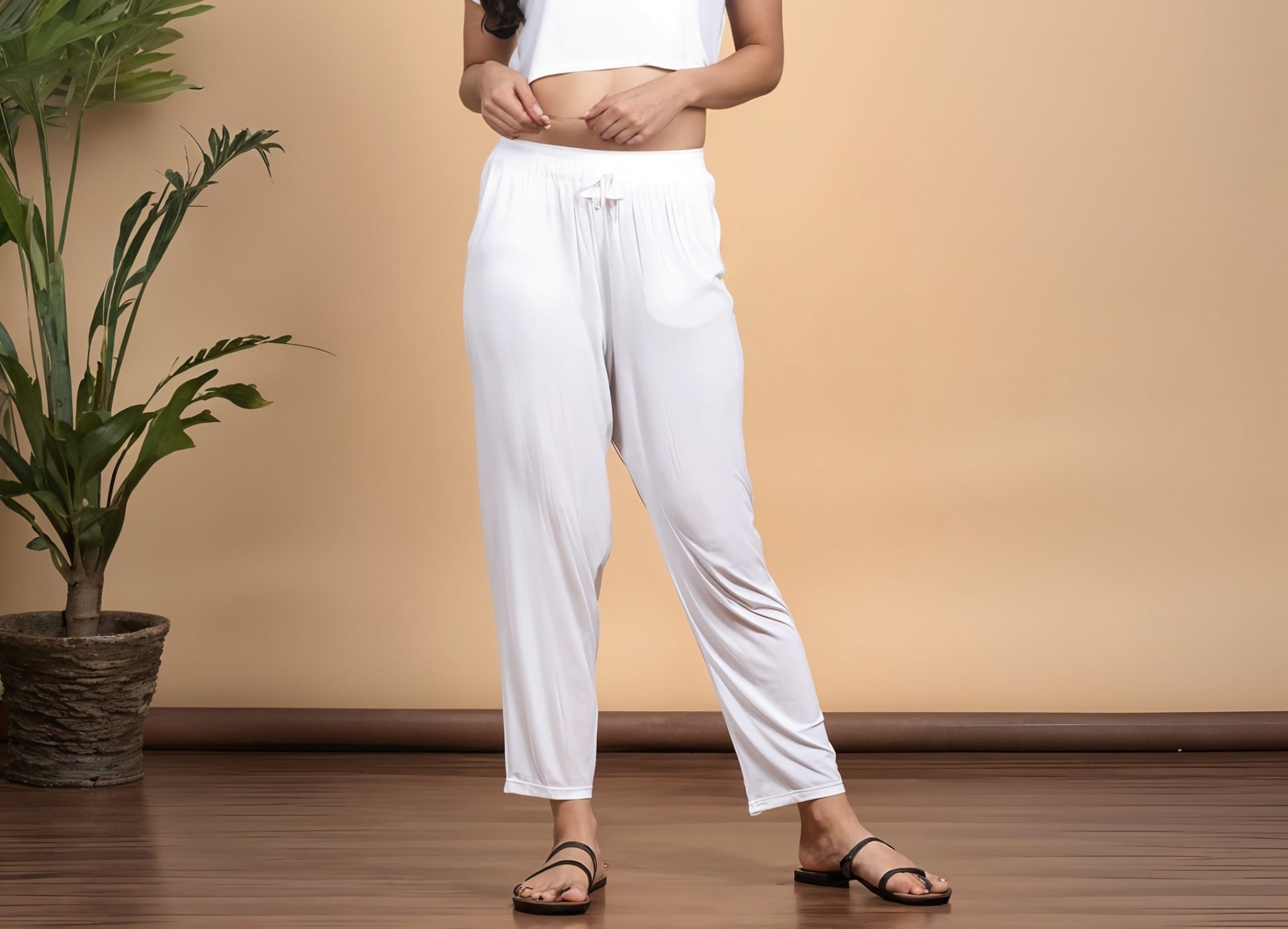 White Regular Pants - 100% Natural Viscose