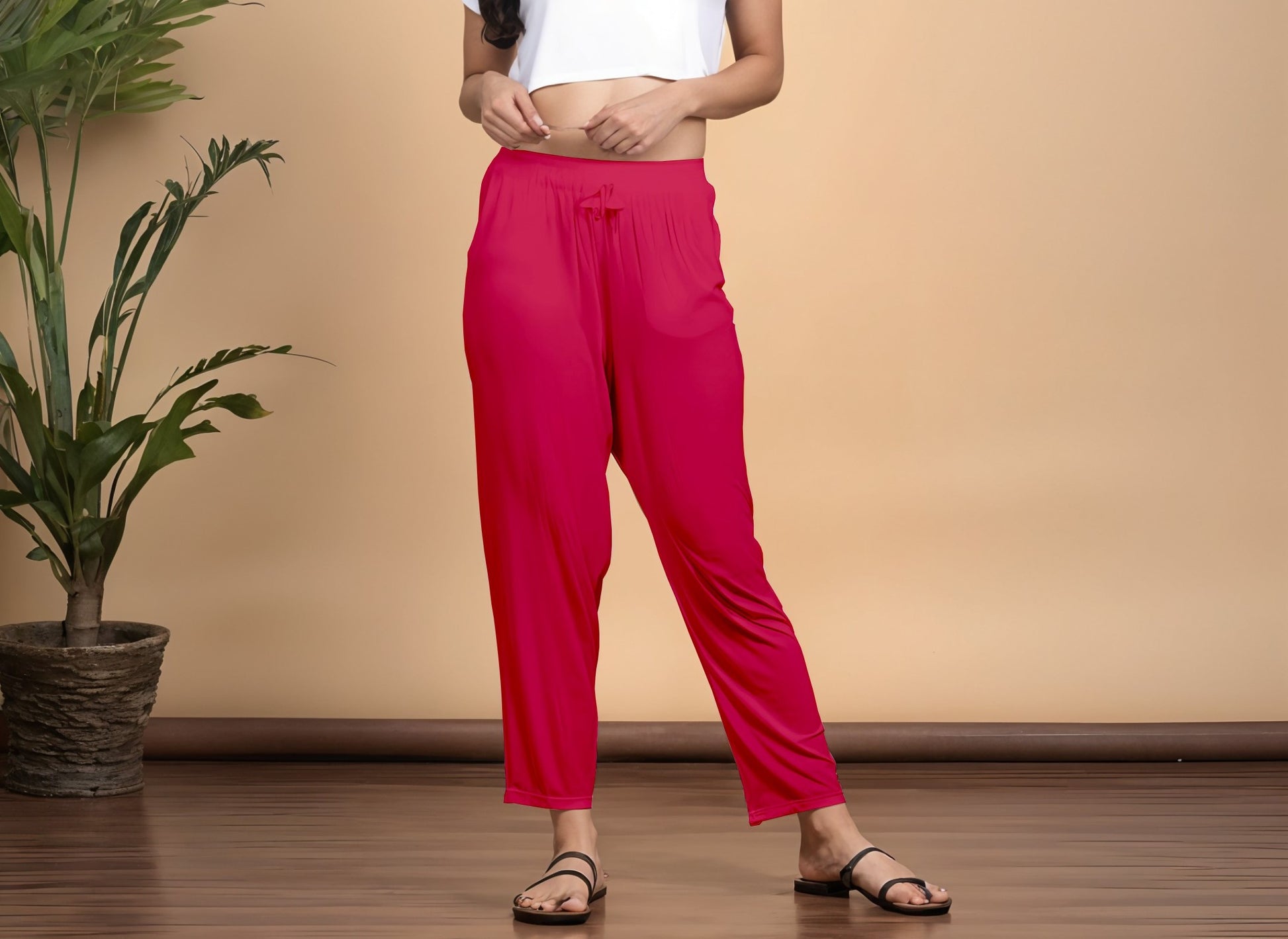 Red Regular Pants - 100% Natural Viscose