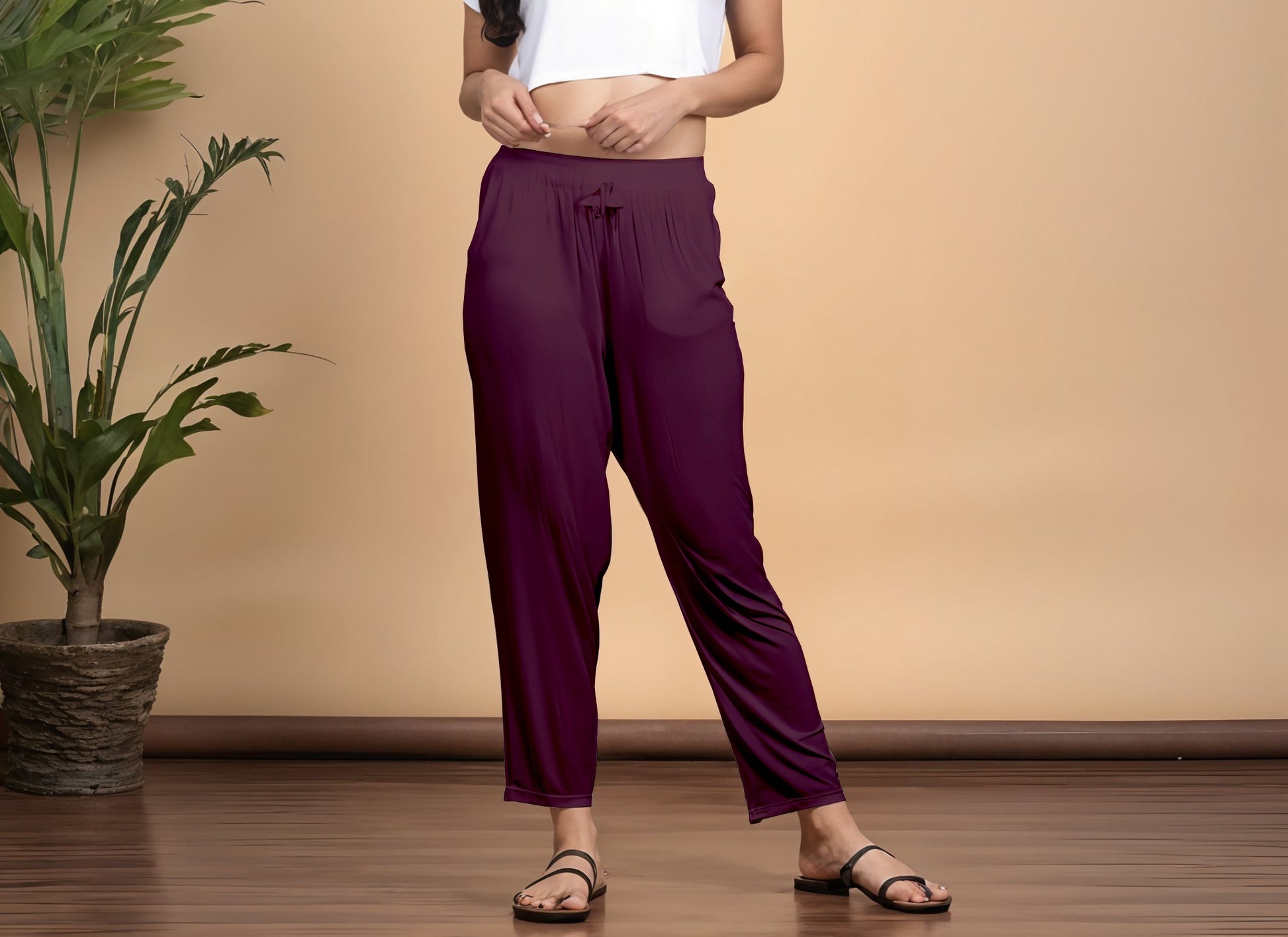 Wine/Maroon Regular Pants - 100% Natural Viscose