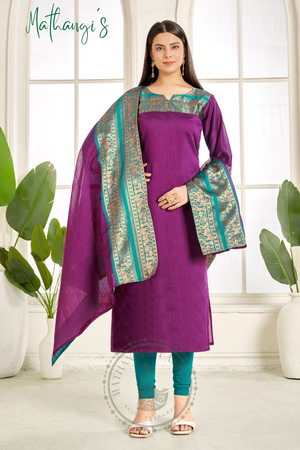 Purple Ethnic Cotton Kurta with dupatta