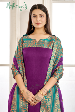 Purple Ethnic Cotton Kurta with dupatta