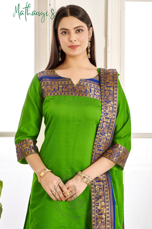 Green Ethnic Cotton Kurta with dupatta