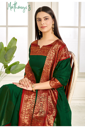 Dark Green Ethnic Cotton Kurta with dupatta