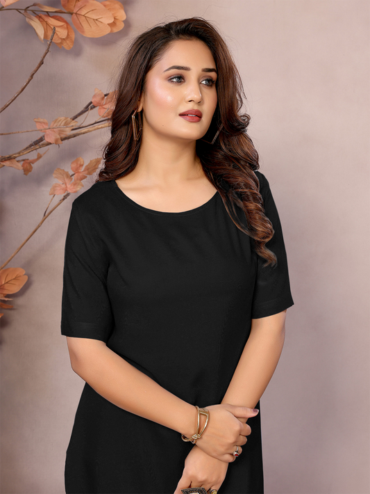 Black Boat Neck Short Sleeve Kurti Top – 100% Pure Viscose