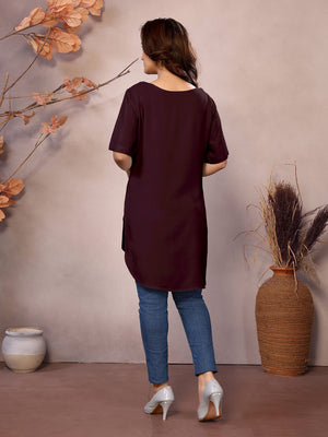Brown Boat Neck Short Sleeve Kurti Top – 100% Pure Viscose