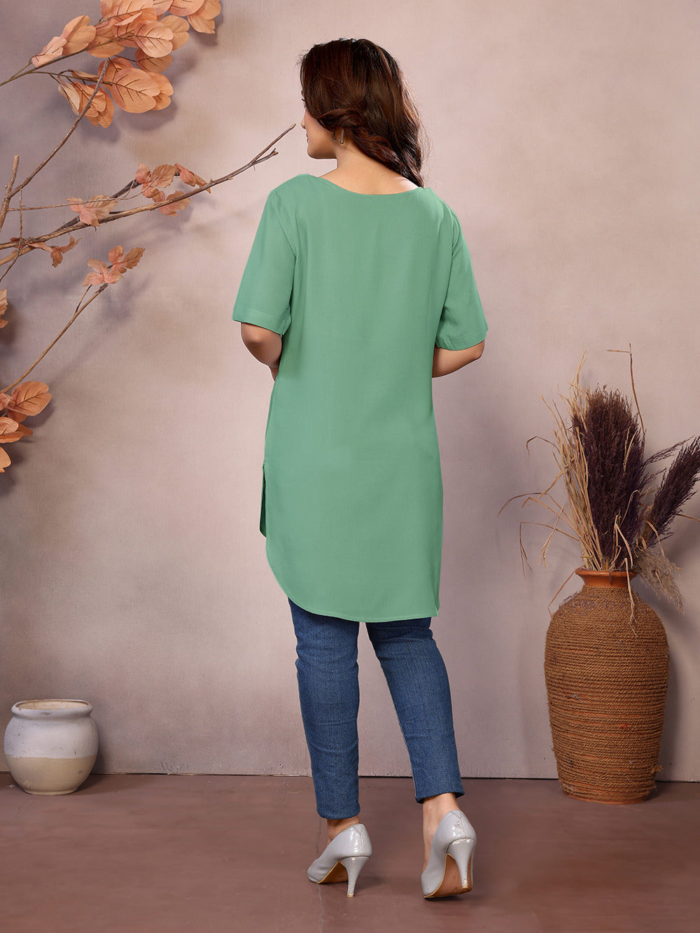 Pista Boat Neck Short Sleeve Kurti Top – 100% Pure Viscose