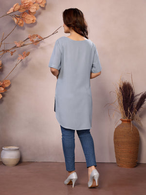 Steel Boat Neck Short Sleeve Kurti Top – 100% Pure Viscose