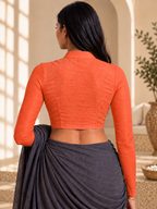 Neon Orange High Neck Full Sleeve blouse view 3