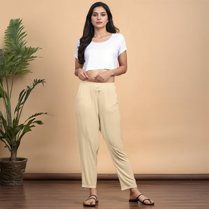 Biege Regular Pants - 100% Natural Viscose