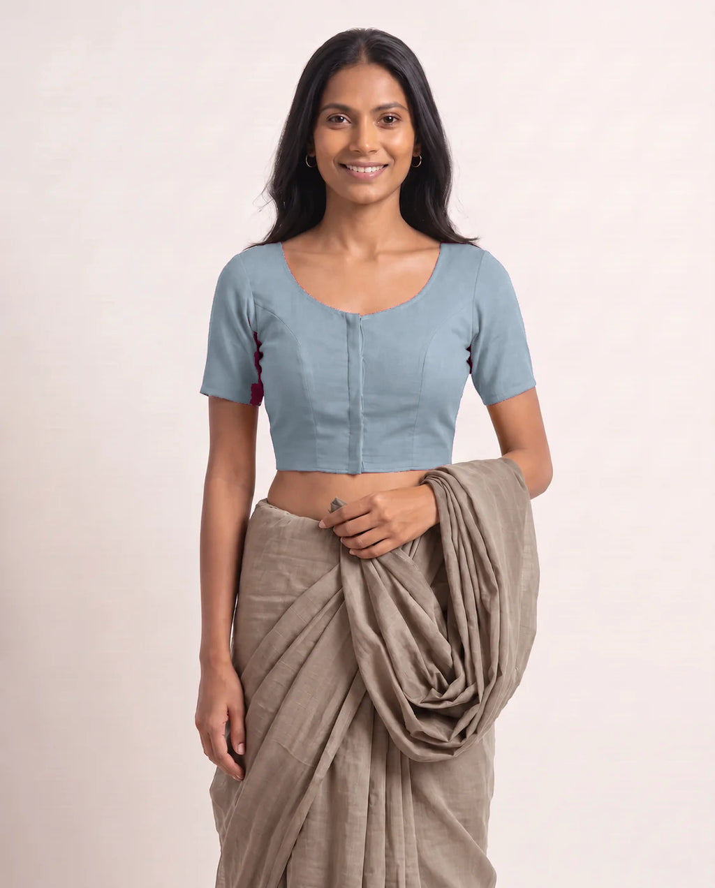 Powder Blue Low Neck Short Sleeve blouse view 3