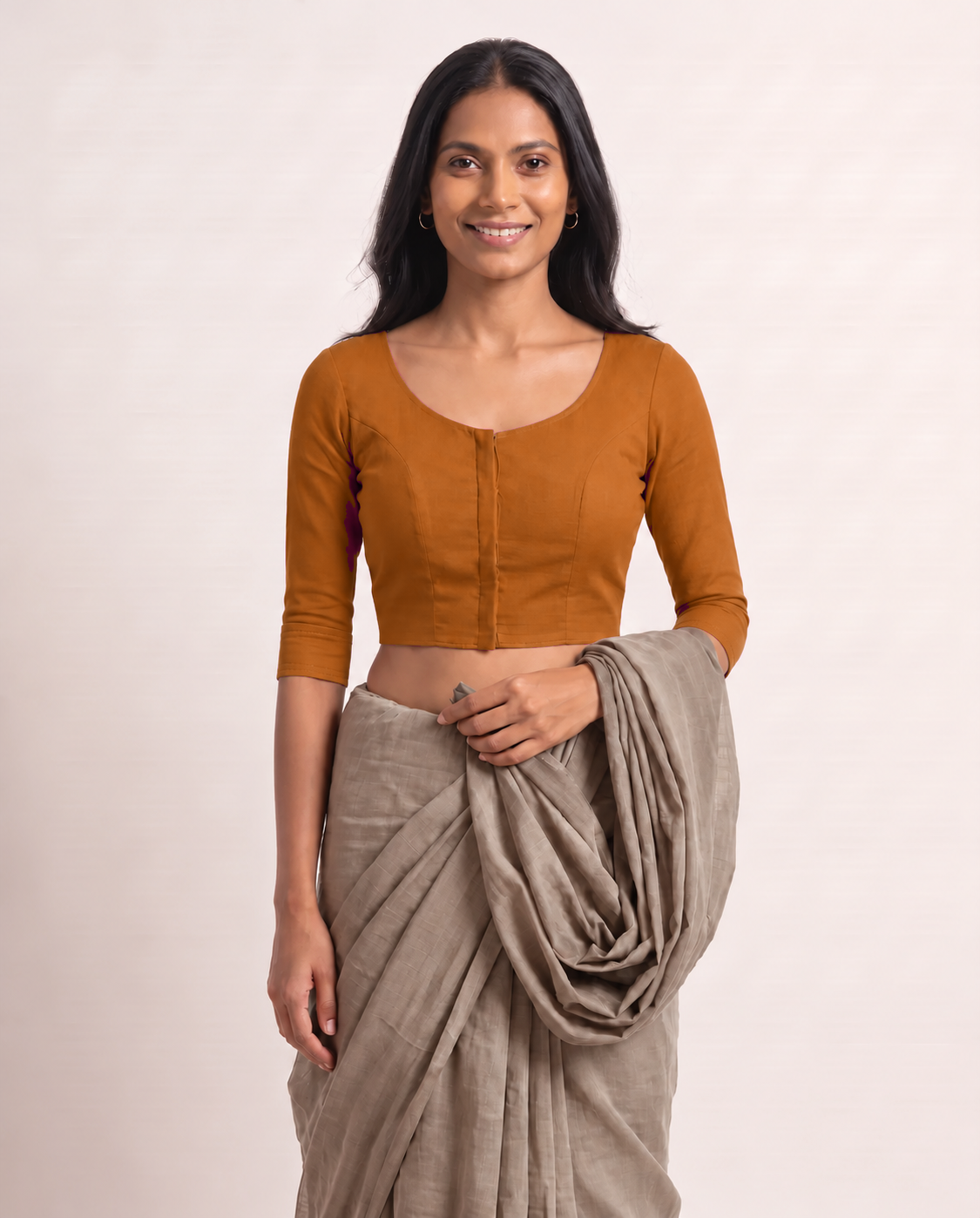 Burnt Orange Low Neck 3/4 Sleeve blouse view 3