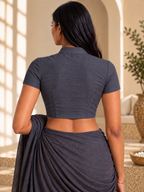 Slate Grey Short Sleeve Front Open Classic Blouse - 3.png