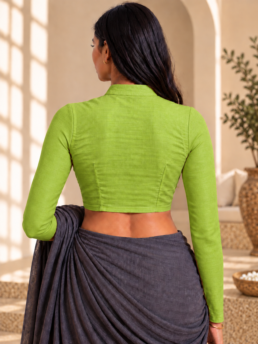 Lime Green High Neck Full Sleeve blouse view 3