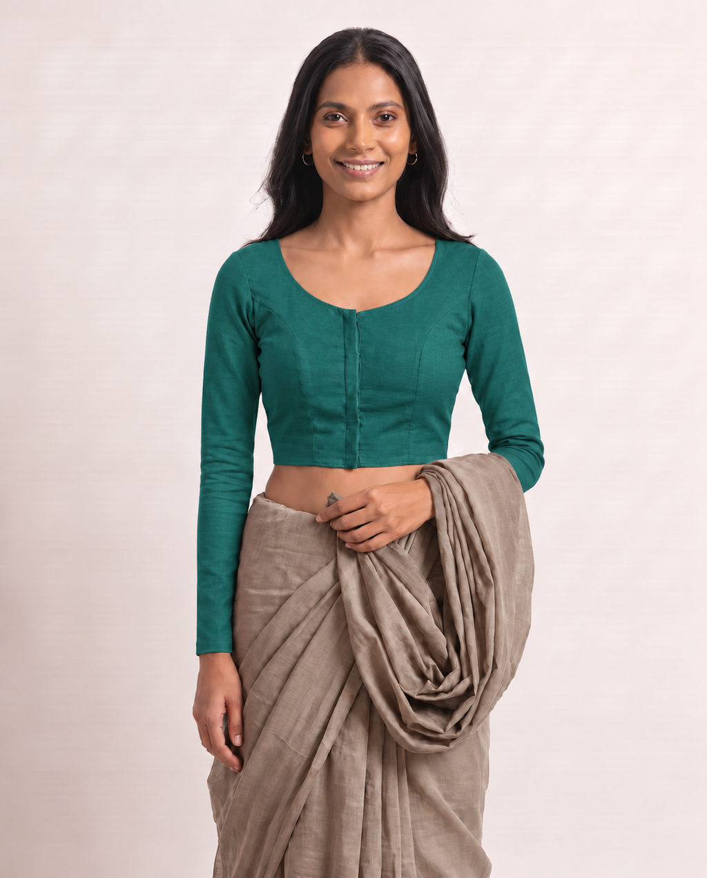 Teal Green Low Neck Full Sleeve blouse view 3
