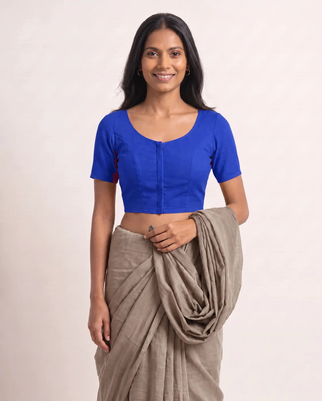 Cobalt Blue Low Neck Short Sleeve blouse view 3