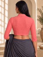 Coral Pink High Neck 3/4 Sleeve blouse view 3