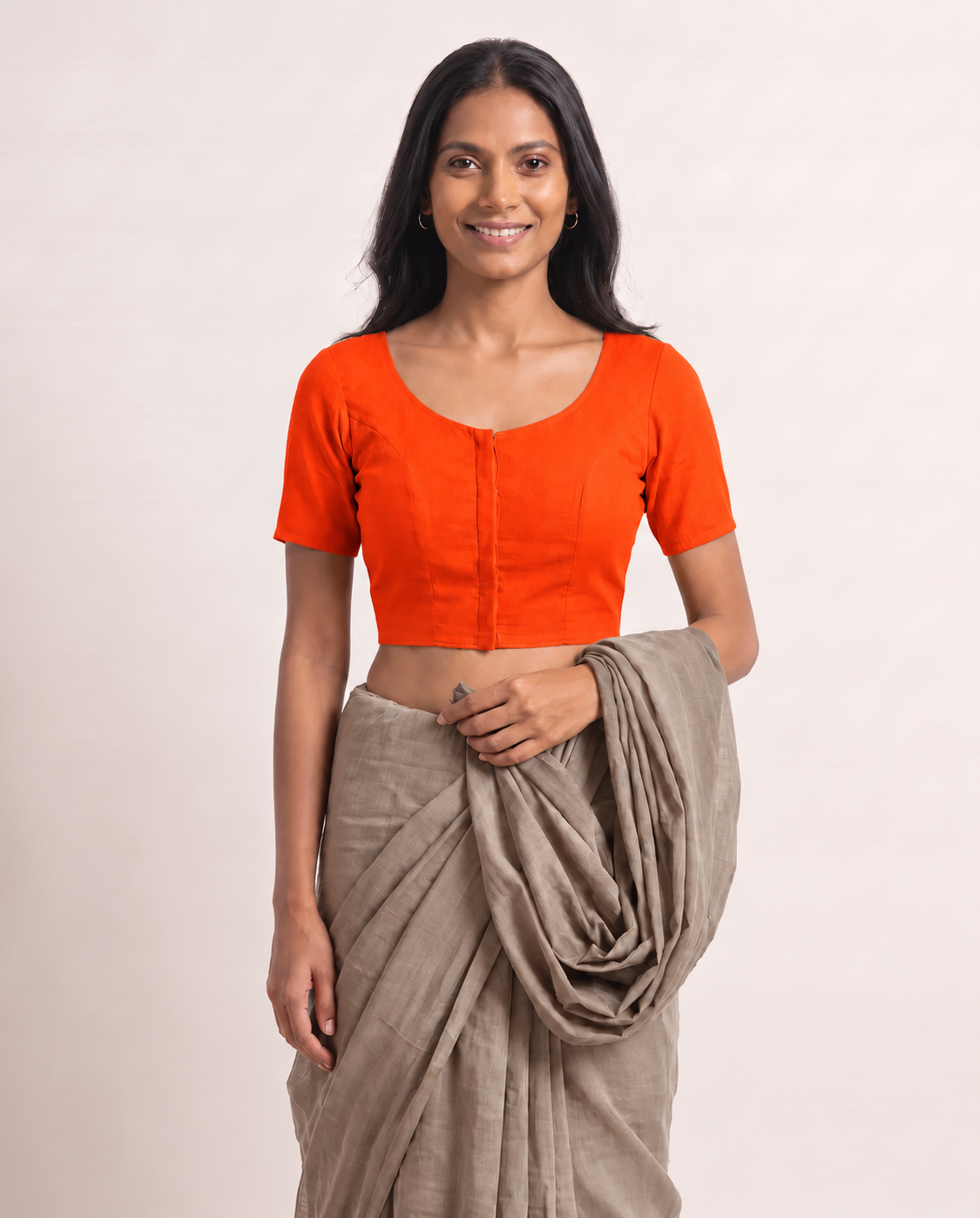 Neon Orange low-neck blouse, view 3