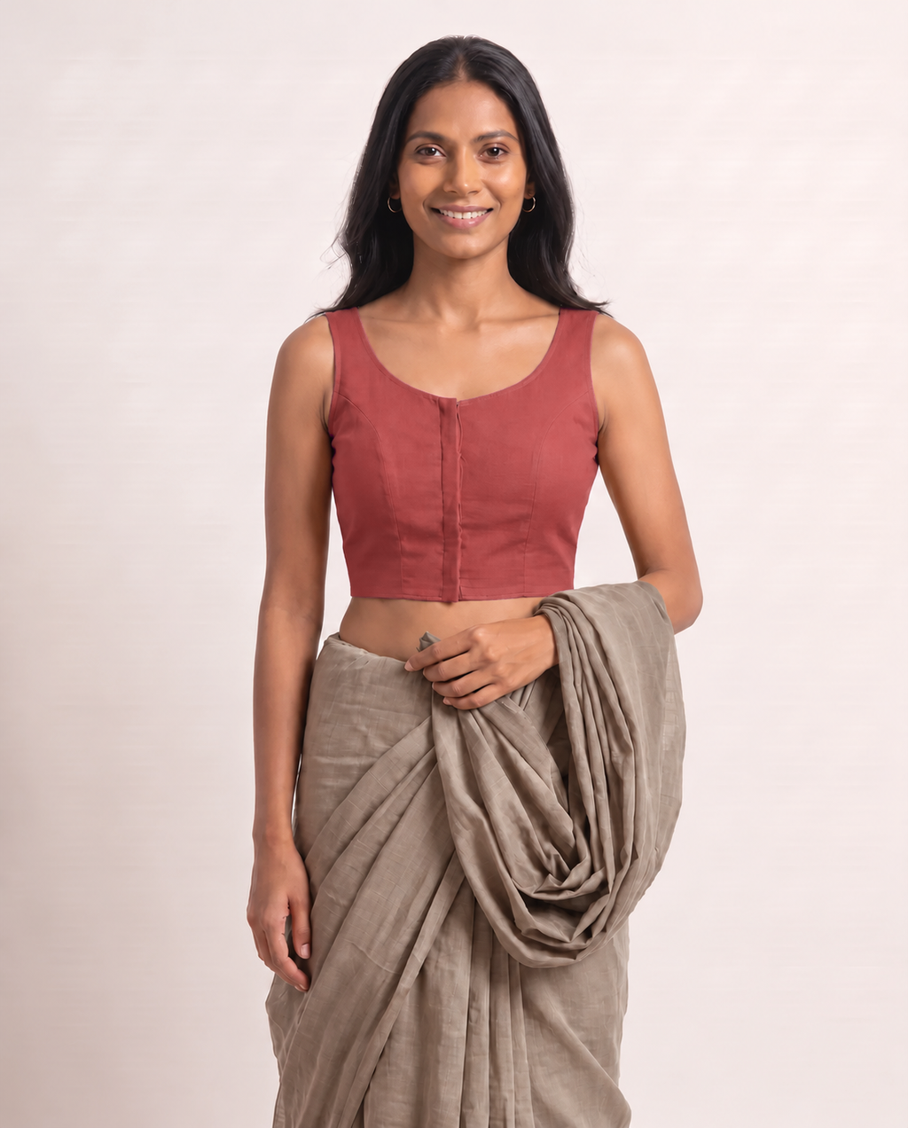 Coral Pink Low Neck Sleeveless blouse view 3