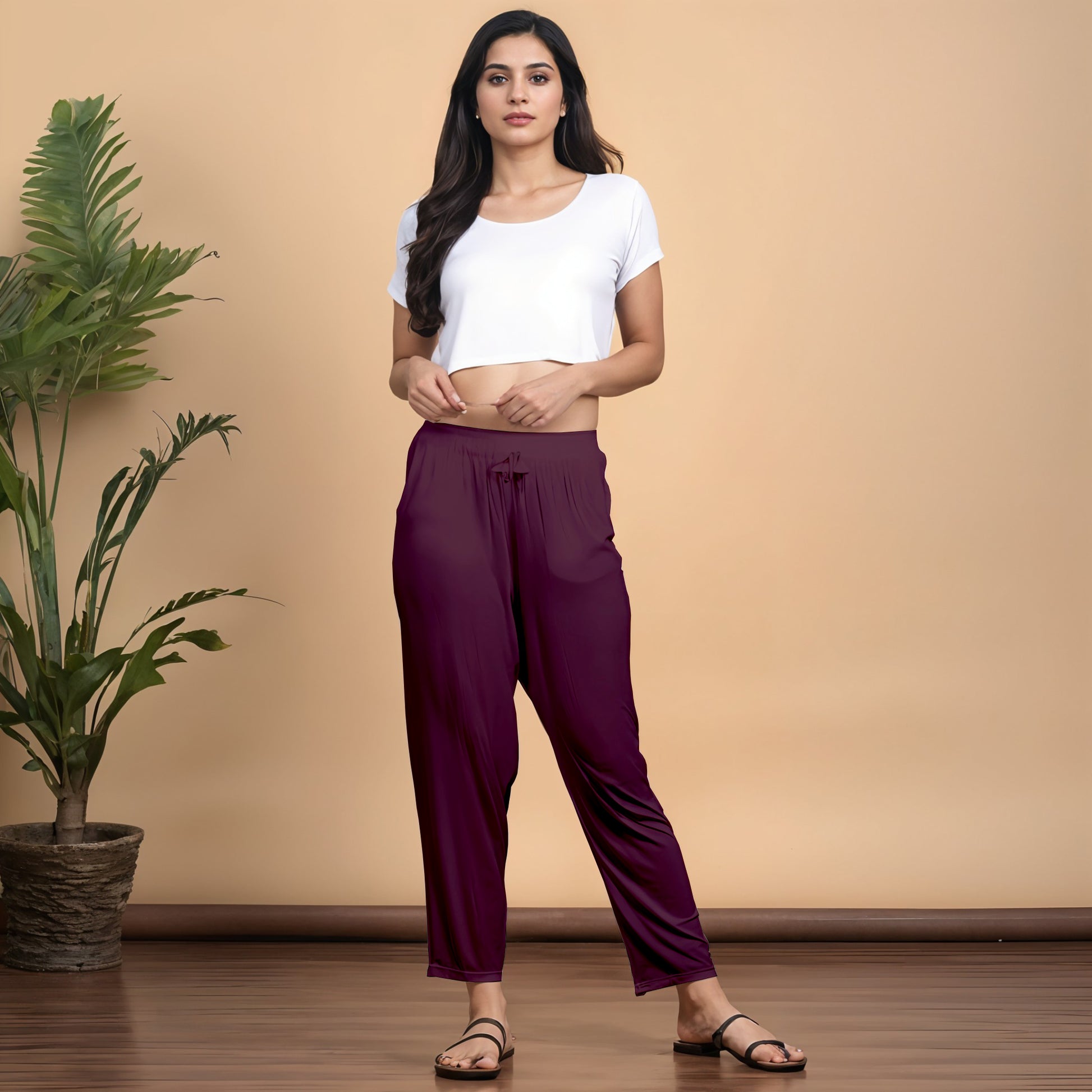 Wine/Maroon Regular Pants - 100% Natural Viscose