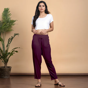 Wine/Maroon Regular Pants - 100% Natural Viscose