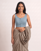 Powder Blue Low Neck Sleeveless blouse view 3