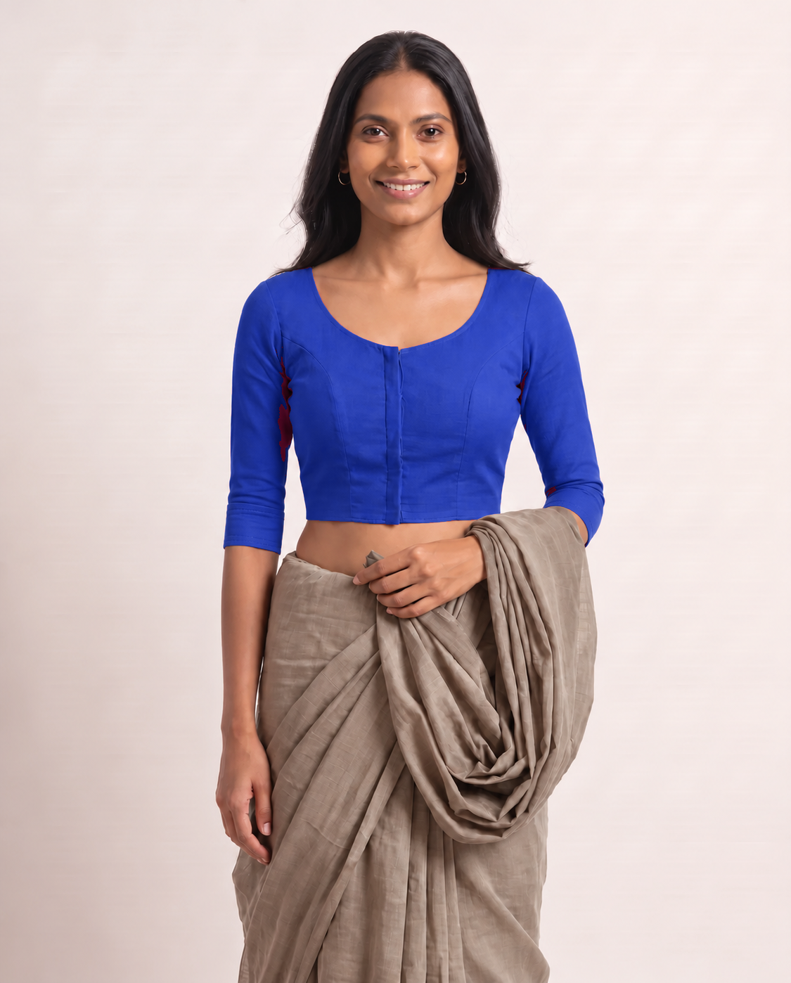Cobalt Blue Low Neck 3/4 Sleeve blouse view 3