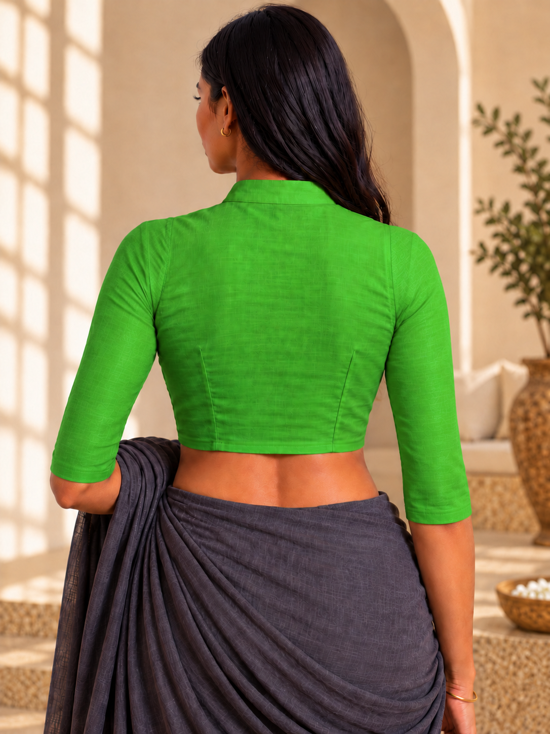 Meadow Green 3/4 Sleeve Front Open Classic Blouse - 3.png