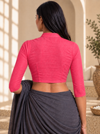 Hot Pink High Neck 3/4 Sleeve blouse view 3