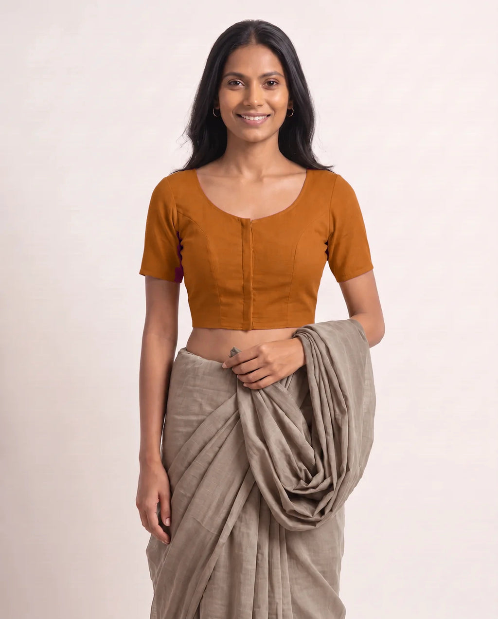 Burnt Orange Low Neck Short Sleeve blouse view 3