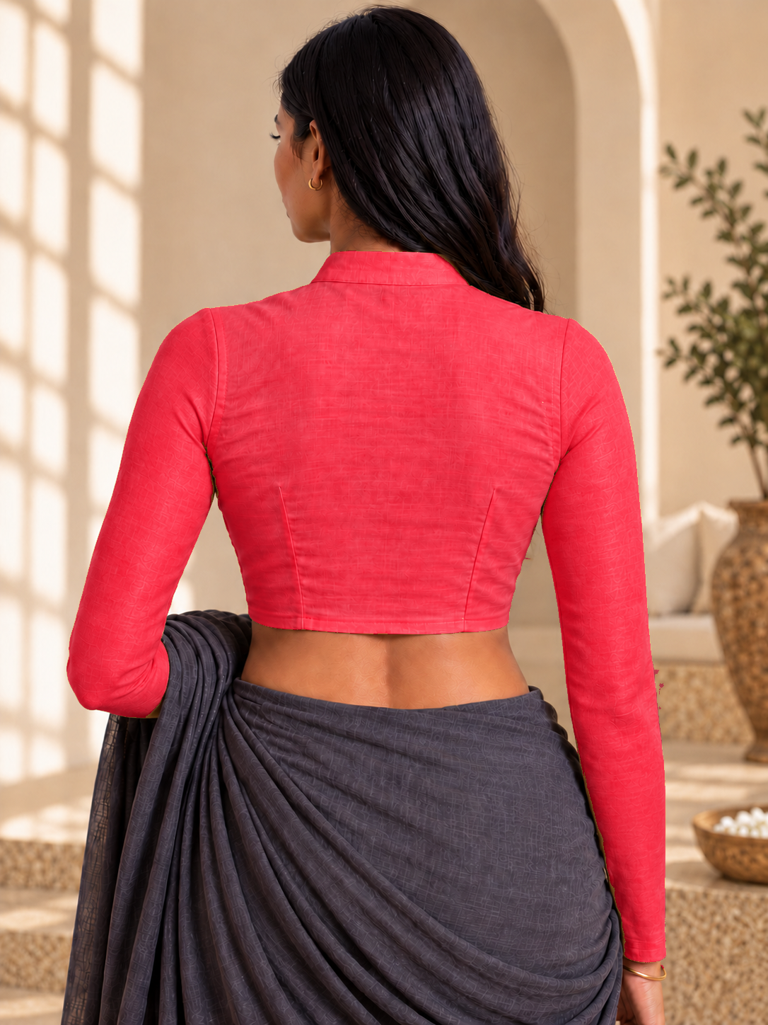 Ruby Red High Neck Full Sleeve blouse view 3