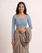 Powder Blue Low Neck Full Sleeve blouse view 3