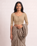 Sandy Beige 3/4 sleeve low-neck blouse, view 3
